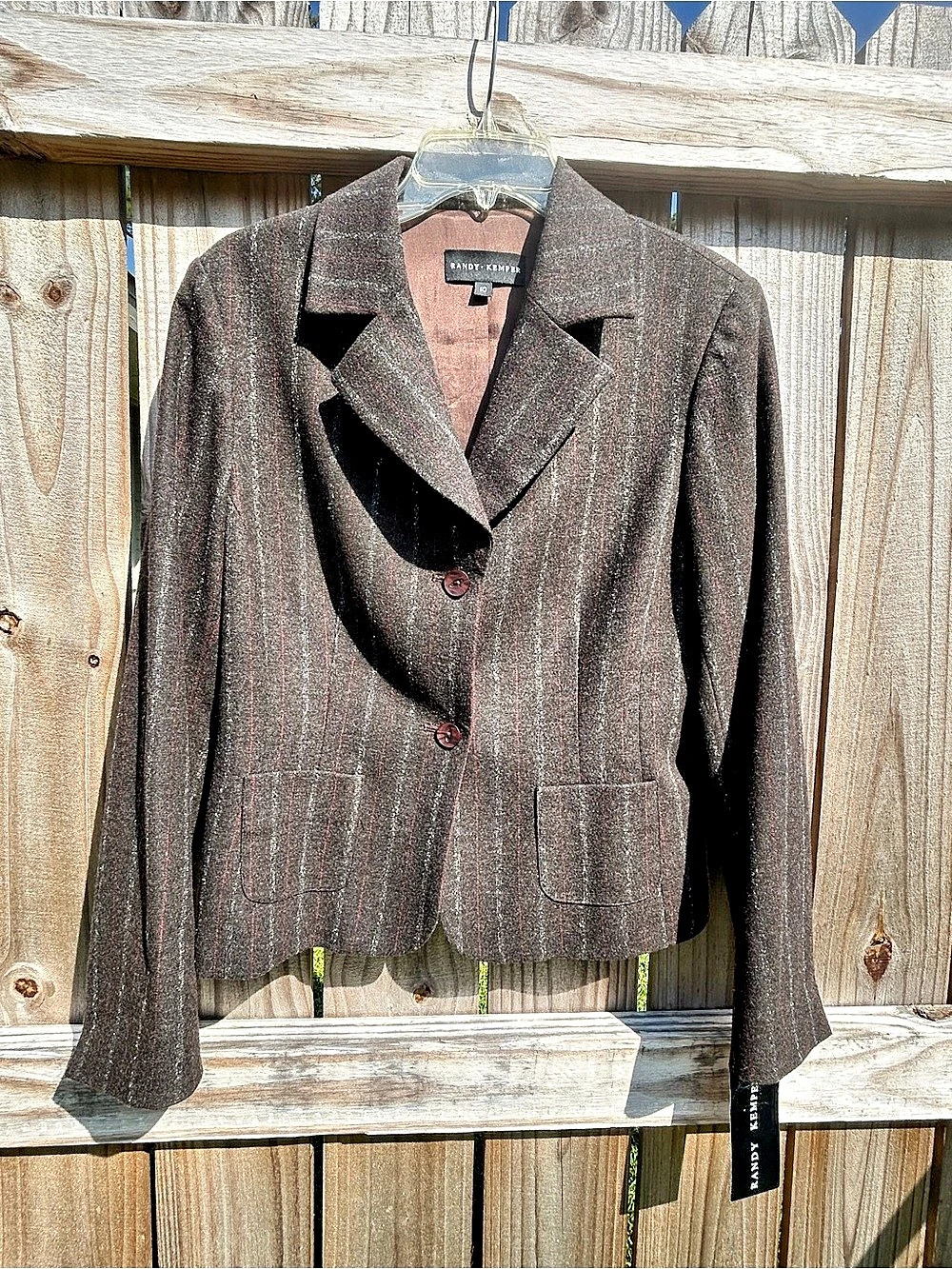 Randi Kemper Style 1473CWS Striped Wool Blend Blazer in Brown Size 10